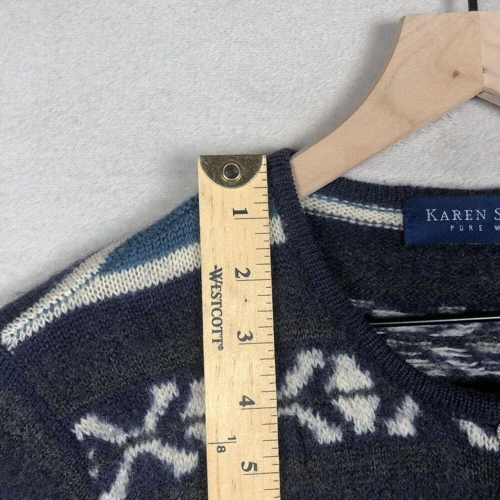 VTG KAREN SCOTT 100% Wool Cardigan Women's Sz M Black Blue Metal Button Sweater - Picture 6 of 13
